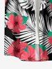 Plus Size Hibiscus Flower Leaf Print Buttons Pocket Hawaii Shirt For Men -  