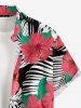 Plus Size Hibiscus Flower Leaf Print Buttons Pocket Hawaii Shirt For Men -  