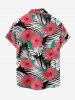 Plus Size Hibiscus Flower Leaf Print Buttons Pocket Hawaii Shirt For Men -  