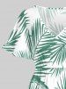 Plus Size Tropical Leaf Print Split Hawaii Midi Dress -  