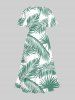 Plus Size Tropical Leaf Print Split Hawaii Midi Dress -  