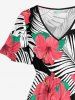 Plus Size Hibiscus Flower Leaf Print Split Hawaii Midi Dress -  
