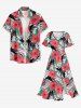 Plus Size Hibiscus Flower Leaf Print Split Hawaii Midi Dress -  