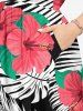 Plus Size Hibiscus Flower Leaf Print Split Hawaii Midi Dress -  
