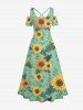 Plus Size Sunflowers Leaf Oil Painting Print Cold Shoulder Crisscross Hawaii Maxi Dress -  