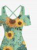 Plus Size Sunflowers Leaf Oil Painting Print Cold Shoulder Crisscross Hawaii Maxi Dress -  