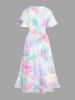 Plus Size Hibiscus Flower Tropical Leaf Print Split Hawaii Midi Dress -  