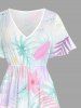 Plus Size Hibiscus Flower Tropical Leaf Print Split Hawaii Midi Dress -  