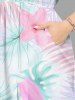 Plus Size Hibiscus Flower Tropical Leaf Print Split Hawaii Midi Dress - Violet clair 5X