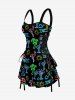 Glitter Neon Coconut Tree Flamingo Juice Print Hawaii Lace Up A Line Dress -  