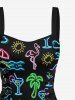 Glitter Neon Coconut Tree Flamingo Juice Print Hawaii Lace Up A Line Dress -  