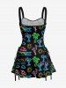 Glitter Neon Coconut Tree Flamingo Juice Print Hawaii Lace Up A Line Dress -  