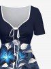 Glitter Flower Leaf Print Hawaii Cinched A Line Dress -  