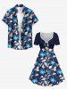 Glitter Flower Leaf Print Hawaii Cinched A Line Dress -  