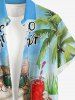 Plus Size Coconut Tree Cat Swimming Ring Letters Print Hawaii Button Pocket Shirt For Men - Bleu Ciel 2XL