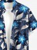 Glitter Flower Leaf Print Hawaii Button Pocket Shirt For Men -  