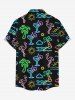 Men's Glitter Neon Coconut Tree Flamingo Juice Print Hawaii Button Pocket Shirt -  