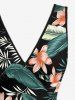 Tropical Leaf Flower Print Hawaii Ruffles Split Dress -  
