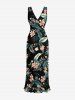 Tropical Leaf Flower Print Hawaii Ruffles Split Dress -  