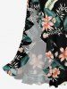 Tropical Leaf Flower Print Hawaii Ruffles Split Dress -  