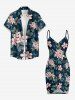 Leaf Flower Branch Print Hawaii Convertible Beach Cover Up -  