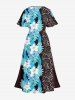 Tropical Leaf Flower Ethnic Print Hawaii Split Pocket A Line Midi Dress -  
