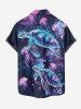 Plus Size Ombre Turtle Jellyfish Print Hawaii Sea Creatures Button Pocket Shirt For Men -  