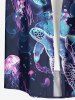 Plus Size Ombre Turtle Jellyfish Print Hawaii Sea Creatures Button Pocket Shirt For Men -  