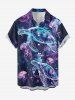 Plus Size Ombre Turtle Jellyfish Print Hawaii Sea Creatures Button Pocket Shirt For Men -  