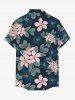 Leaf Flower Branch Print Hawaii Button Pocket Shirt For Men -  