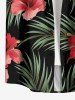 Hibiscus Flower Tropical Leaf Print Buttons Pocket Hawaii Shirt For Men -  