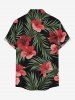 Hibiscus Flower Tropical Leaf Print Buttons Pocket Hawaii Shirt For Men -  