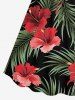 Hibiscus Flower Tropical Leaf Print Cinched Hawaii Dress - Noir XS
