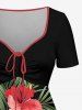 Hibiscus Flower Tropical Leaf Print Cinched Hawaii Dress - Noir XS