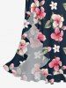 Hibiscus Flowers Leaf Print Hawaii Ruffles Split Surplice Dress -  