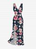 Hibiscus Flowers Leaf Print Hawaii Ruffles Split Surplice Dress -  