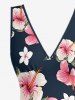 Hibiscus Flowers Leaf Print Hawaii Ruffles Split Surplice Dress -  