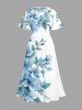 Flowers Leaf Ombre Print Split Hawaii Midi Dress -  