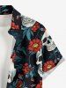 Daisy Flowers Leaf Skull Print Buttons Pocket Hawaii Shirt For Men - Noir 4XL