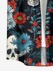 Daisy Flowers Leaf Skull Print Buttons Pocket Hawaii Shirt For Men - Noir 4XL
