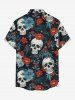 Daisy Flowers Leaf Skull Print Buttons Pocket Hawaii Shirt For Men - Noir 4XL