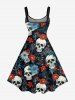 Daisy Flowers Leaf Skull Print Hawaii Tank Dress - Noir 1X
