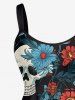 Daisy Flowers Leaf Skull Print Hawaii Tank Dress - Noir 1X