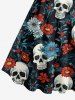 Daisy Flowers Leaf Skull Print Hawaii Tank Dress - Noir 1X