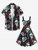 Daisy Flowers Leaf Skull Print Hawaii Tank Dress - Noir 1X