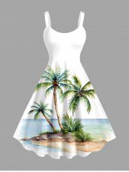 Plus Size Coconut Tree Seascape Print Hawaii Tank Dress -  