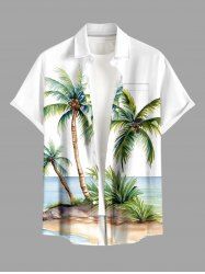 Plus Size Coconut Tree Seascape Print Buttons Pocket Hawaii Shirt For Men -  