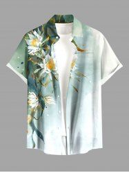 Plus Size Flowers Leaf Ombre Print Buttons Pocket Hawaii Shirt For Men -  