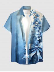 Flowers Bowknot Ombre Print Buttons Pocket Hawaii Shirt For Men -  