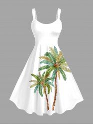 Coconut Tree Print Hawaii A Line Dress - Blanc 6X